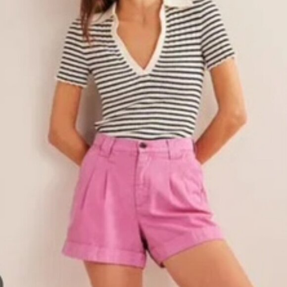 Boden Casual 100% Cotton Pleat Front Cuffed Relaxed Fit Shorts Pink Size 14 NWT - Picture 1 of 8